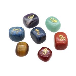 7 Chakra Symbol Natural Gemstone Cube Beads No Hole Undrilled Mixed, approx 12-16mm, 7pcs per set