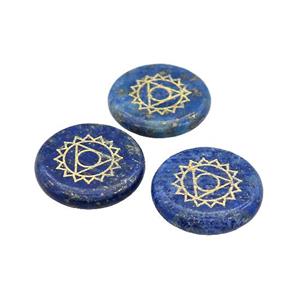 Natural Blue Lapis Lazuli Coin Beads Undrilled Yoga Chakra Element Symbols, approx 25mm