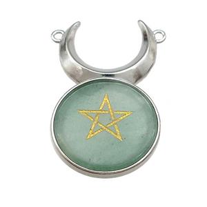 Green Aventurine Coin Star Symbols Alloy Moon Pendant Platinum Plated, approx 25mm, 50mm
