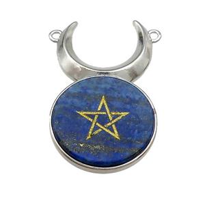 Natural Lapis Lazuli Coin Star Symbols Alloy Moon Pendant Platinum Plated, approx 25mm, 50mm