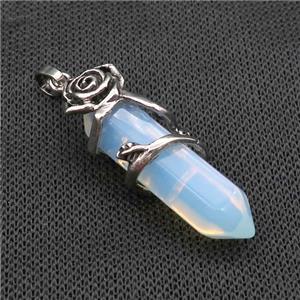 White Opalite Prism Pendant Alloy Flower Wrapped, approx 10-40mm