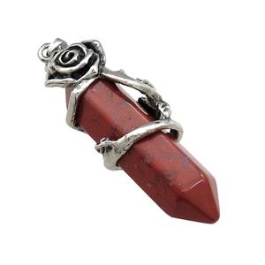 Natural Red Jasper Prism Pendant Alloy Flower Wrapped, approx 10-40mm