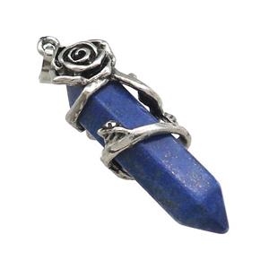 Natural Blue lapis Lazuli Prism Pendant Alloy Flower Wrapped, approx 10-40mm