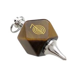 Natural Tiger Eye Stone Dowsing Pendulum Polygon Alloy Platinum Plated, approx 20mm, 50mm