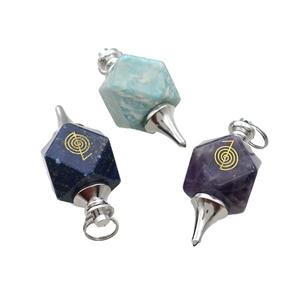 Natural Gemstone Dowsing Pendulum Polygon Alloy Platinum Plated Mixed, approx 20mm, 50mm