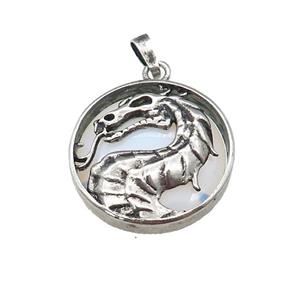 Alloy Zinc Dragon Pendant With White Opalite Antique Silver, approx 28mm