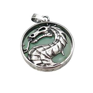 Alloy Zinc Dragon Pendant With Green Aventurine Antique Silver, approx 28mm