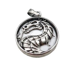 Alloy Zinc Dragon Pendant With White Howlite Antique Silver, approx 28mm