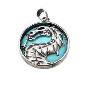 Alloy Zinc Dragon Pendant With Synthetic Turquoise Antique Silver, approx 28mm