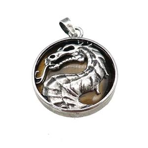 Alloy Zinc Dragon Pendant With Tiger Eye Stone Antique Silver, approx 28mm