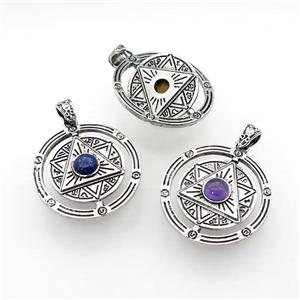 Zinc Alloy David Star Pendant Pave Gemstone Circle Antique Silver Mixed, approx 38mm