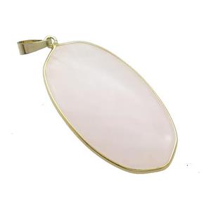 Natural Pink Rose Quartz Oval Pendant Gold Plated, approx 25-45mm