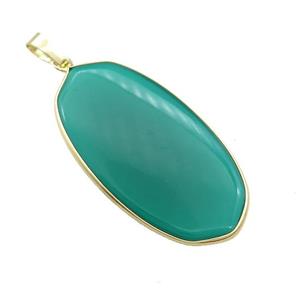 Green Cats Eye Glass Oval Pendant Gold Plated, approx 25-45mm
