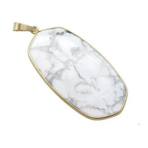 Natural White Howlite Turquoise Oval Pendant Gold Plated, approx 25-45mm