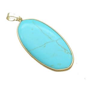 Howlite Turquoise Oval Pendant Teal Dye Gold Plated, approx 25-45mm