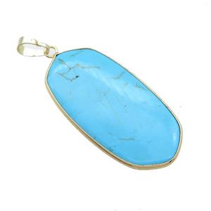 Blue Howlite Turquoise Oval Pendant Dye Gold Plated, approx 25-45mm