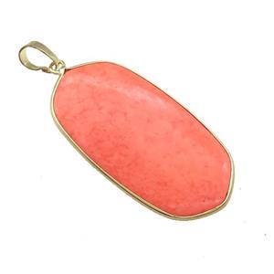 Howlite Oval Pendant Orange Dye Gold Plated, approx 25-45mm