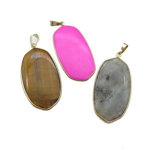 Mixed Gemstone Oval Pendant Dye Gold Plated, approx 25-45mm