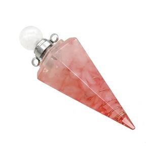 Pink Rose Quartz Chips Perfume Bottle Pendant Resin Cone Platinum Plated, approx 17-50mm