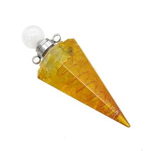 Yellow Citrine Chips Perfume Bottle Pendant Resin Cone Platinum Plated, approx 17-50mm