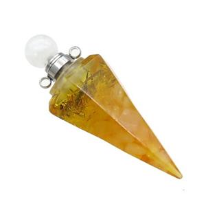 Citrine And Rose Quartz Chips Perfume Bottle Pendant Resin Cone Platinum Plated, approx 17-50mm