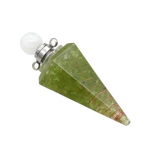 Green Peridot Chips Perfume Bottle Pendant Resin Cone Platinum Plated, approx 17-50mm