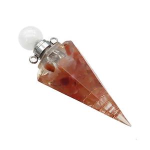 Red Carnelian Chips Perfume Bottle Pendant Resin Cone Platinum Plated, approx 17-50mm
