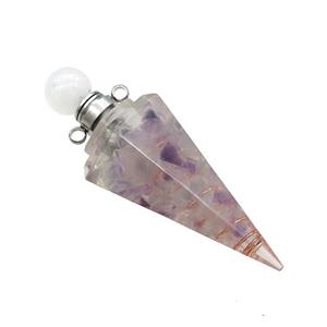 Natural Fluorite Chips Perfume Bottle Pendant Resin Cone Platinum Plated, approx 17-50mm