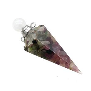 Natural Multicolor Tourmaline Chips Perfume Bottle Pendant Resin Cone Platinum Plated, approx 17-50mm