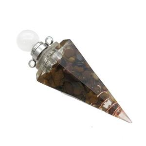 Natural Tiger Eye Stone Chips Perfume Bottle Pendant Resin Cone Platinum Plated, approx 17-50mm