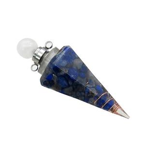 Natural Lapis Lazuli Chips Perfume Bottle Pendant Resin Cone Platinum Plated, approx 17-50mm