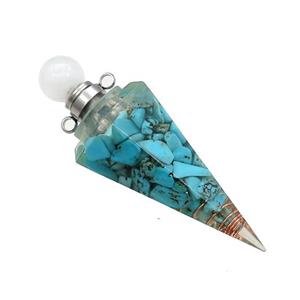 Blue Magnesite Turquoise Chips Perfume Bottle Pendant Resin Cone Platinum Plated, approx 17-50mm