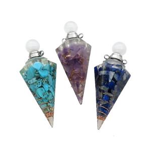 Natural Gemstone Chips Perfume Bottle Pendant Resin Cone Platinum Plated Mixed, approx 17-50mm