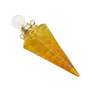 Yellow Citrine Chips Perfume Bottle Pendant Resin Cone Gold Plated, approx 17-50mm