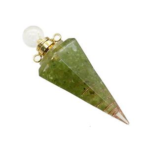 Green Peridot Chips Perfume Bottle Pendant Resin Cone Gold Plated, approx 17-50mm