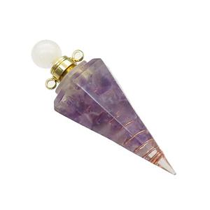Natural Purple Fluorite Chips Perfume Bottle Pendant Resin Cone Gold Plated, approx 17-50mm