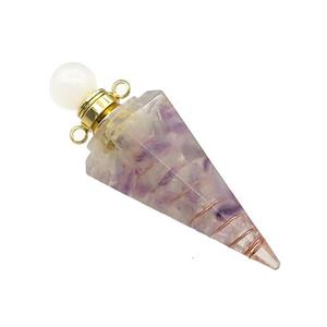 Natural Fluorite Chips Perfume Bottle Pendant Resin Cone Gold Plated, approx 17-50mm