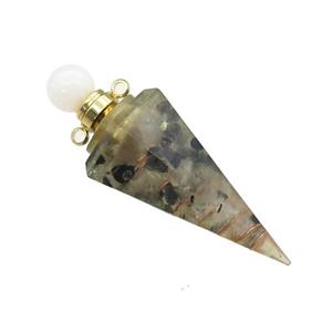 Black Rutilated Quartz Chips Perfume Bottle Pendant Resin Cone Gold Plated, approx 17-50mm