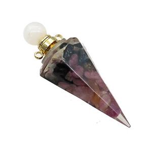 Pink Tourmaline Chips Perfume Bottle Pendant Resin Cone Gold Plated, approx 17-50mm