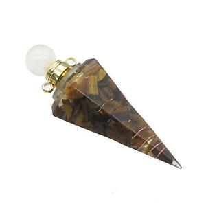 Tiger Eye Stone Chips Perfume Bottle Pendant Resin Cone Gold Plated, approx 17-50mm