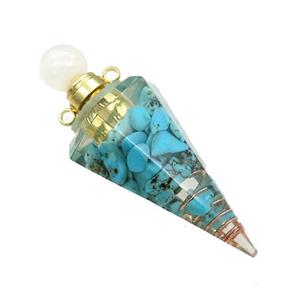 Blue Magnesite Turquoise Chips Perfume Bottle Pendant Resin Cone Gold Plated, approx 17-50mm