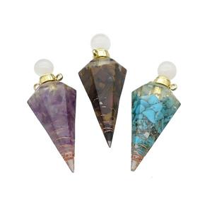 Natural Gemstone Chips Perfume Bottle Pendant Resin Cone Gold Plated Mixed, approx 17-50mm