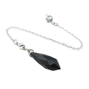 Natural Black Obsidian Pendulum Pendant With Copper Chain Platinum Plated, approx 13-35mm, 16cm length