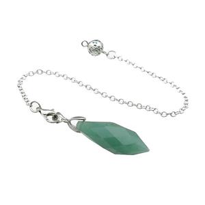 Natural Green Aventurine Pendulum Pendant With Copper Chain Platinum Plated, approx 13-35mm, 16cm length