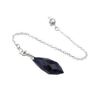 Blue Sandstone Pendulum Pendant With Copper Chain Platinum Plated, approx 13-35mm, 16cm length