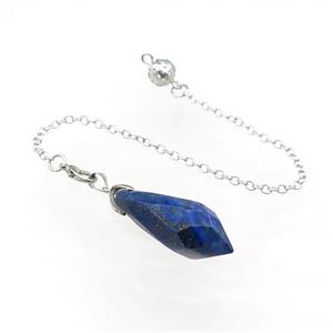 Natural Blue Lapis Lazuli Pendulum Pendant With Copper Chain Platinum Plated, approx 13-35mm, 16cm length