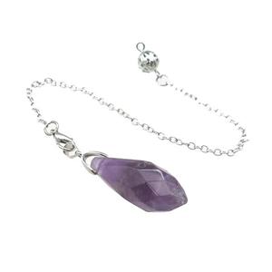Natural Purple Amethyst Pendulum Pendant With Copper Chain Platinum Plated, approx 13-35mm, 16cm length