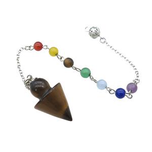 Natural Tiger Eye Stone Pendulum Pendant With Gemstone Chakra Chain Platinum Plated, approx 20-30mm, 6mm, 16cm length