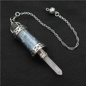 Aquamarine Chips Pendulum Pendant Crystal With Copper Chain Platinum Plated, approx 5mm, 12mm, 5-80mm, 17cm length