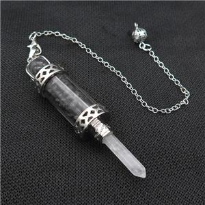 Black Obsidian Chips Pendulum Pendant Crystal With Copper Chain Platinum Plated, approx 5mm, 12mm, 5-80mm, 17cm length